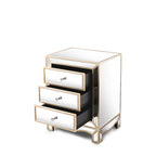 Mirrored Nightstand with 3 Drawers, Champagne Gold Bedside Table, 19.7"W x 15"D x 26"H Storage Cabinet