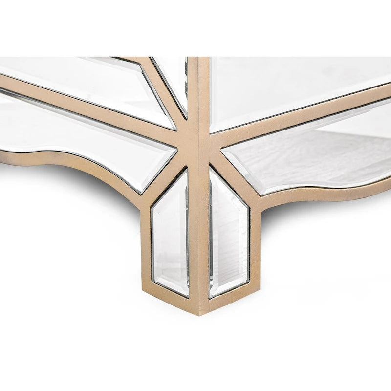 Mirrored Nightstand with 3 Drawers, Champagne Gold Bedside Table, 19.7"W x 15"D x 26"H Storage Cabinet