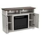 48" White TV Stand with Electric Fireplace, TVs up to 55", Adjustable Shelves, Cable Management, Transitional Style