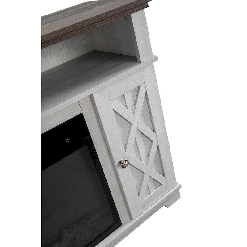 48" White TV Stand with Electric Fireplace, TVs up to 55", Adjustable Shelves, Cable Management, Transitional Style