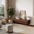 Mid-Century Modern TV Stand - 4-Door Cabinet with Wave Pattern, Cable Management, Walnut Wood & MDF, Fits TVs up to 115", 200 lbs