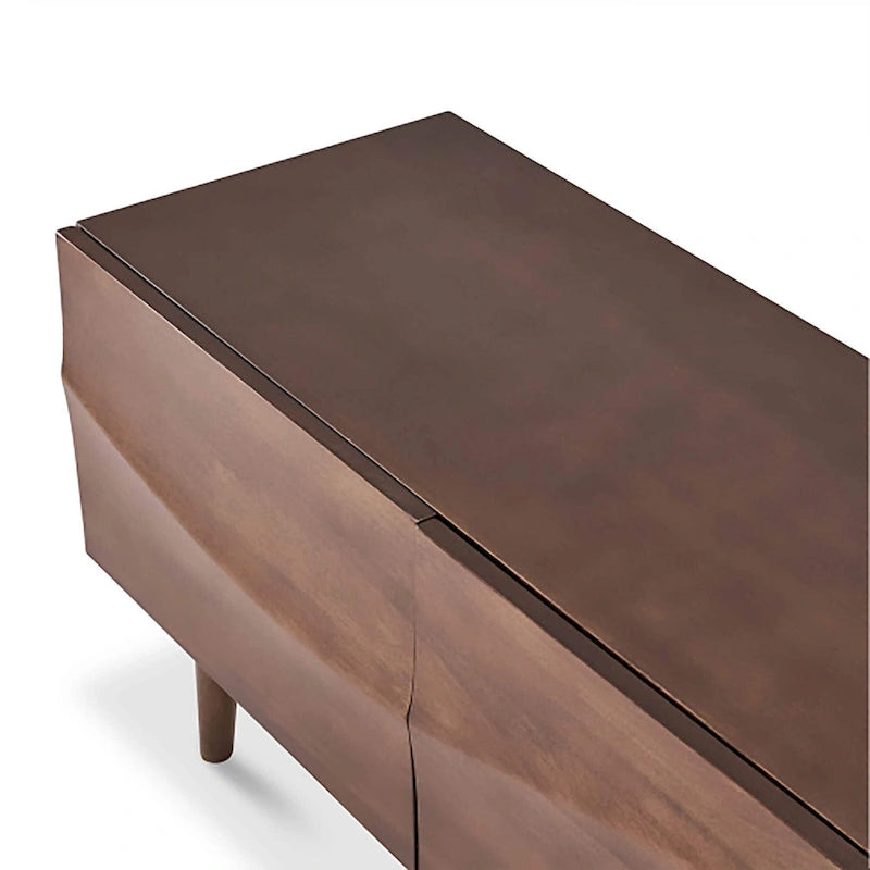 Mid-Century Modern TV Stand - 4-Door Cabinet with Wave Pattern, Cable Management, Walnut Wood & MDF, Fits TVs up to 115", 200 lbs