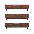 Mid-Century Modern TV Stand - 4-Door Cabinet with Wave Pattern, Cable Management, Walnut Wood & MDF, Fits TVs up to 115", 200 lbs