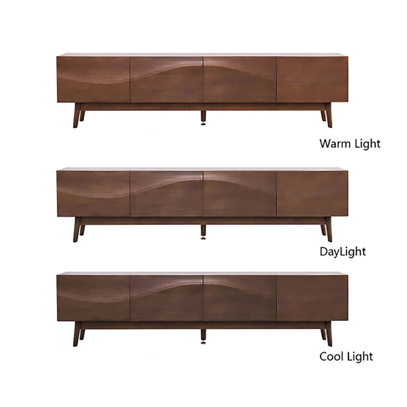 Mid-Century Modern TV Stand - 4-Door Cabinet with Wave Pattern, Cable Management, Walnut Wood & MDF, Fits TVs up to 115", 200 lbs