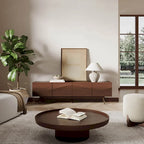 Mid-Century Modern TV Stand - 4-Door Cabinet with Wave Pattern, Cable Management, Walnut Wood & MDF, Fits TVs up to 115", 200 lbs