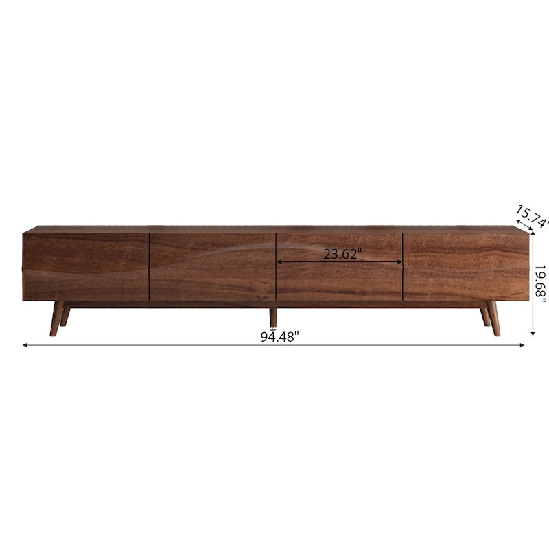 Mid-Century Modern TV Stand - 4-Door Cabinet with Wave Pattern, Cable Management, Walnut Wood & MDF, Fits TVs up to 115", 200 lbs