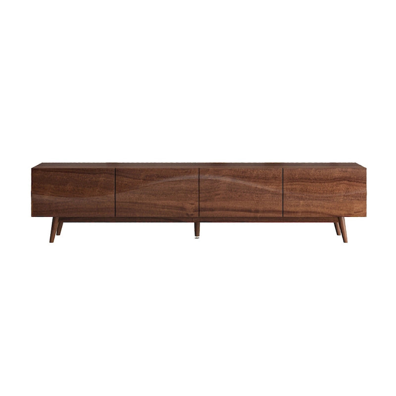Mid-Century Modern TV Stand - 4-Door Cabinet with Wave Pattern, Cable Management, Walnut Wood & MDF, Fits TVs up to 115", 200 lbs