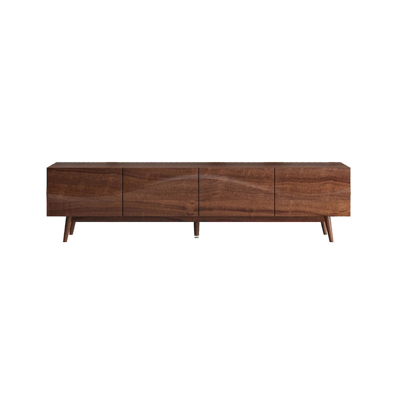 Mid-Century Modern TV Stand - 4-Door Cabinet with Wave Pattern, Cable Management, Walnut Wood & MDF, Fits TVs up to 115", 200 lbs
