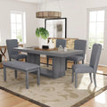 6-Piece Extendable Dining Set with Pedestal Table, 4 Chairs & Bench, 78" with 18" Leaf, 250 lbs