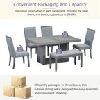 6-Piece Extendable Dining Set with Pedestal Table, 4 Chairs & Bench, 78" with 18" Leaf, 250 lbs
