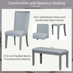 6-Piece Extendable Dining Set with Pedestal Table, 4 Chairs & Bench, 78" with 18" Leaf, 250 lbs