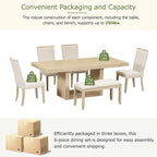 6-Piece Extendable Dining Set with Pedestal Table, 4 Chairs & Bench, 78" with 18" Leaf, 250 lbs