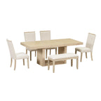 6-Piece Extendable Dining Set with Pedestal Table, 4 Chairs & Bench, 78" with 18" Leaf, 250 lbs