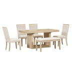 6-Piece Extendable Dining Set with Pedestal Table, 4 Chairs & Bench, 78" with 18" Leaf, 250 lbs