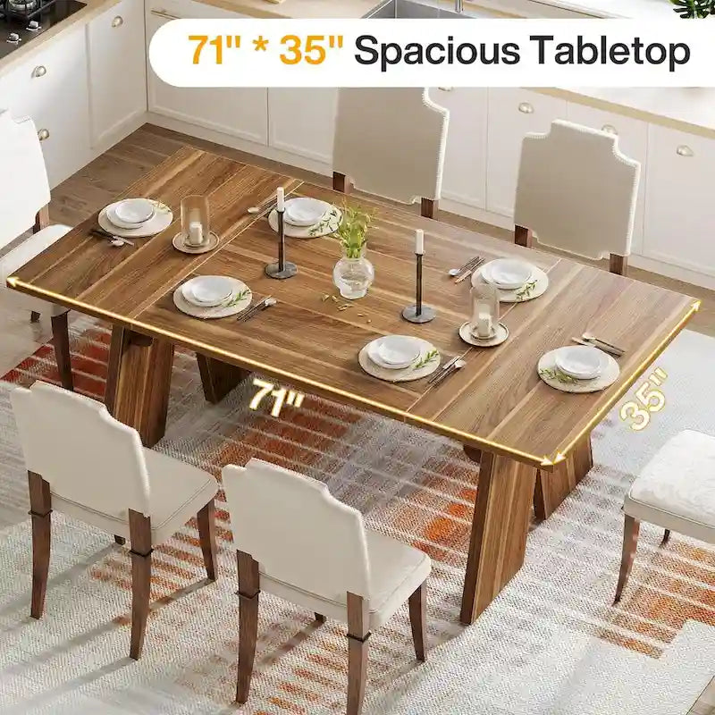 71" Farmhouse Dining Table for 6-8 People, Rectangular Wood Kitchen Table, 200 lbs Capacity
