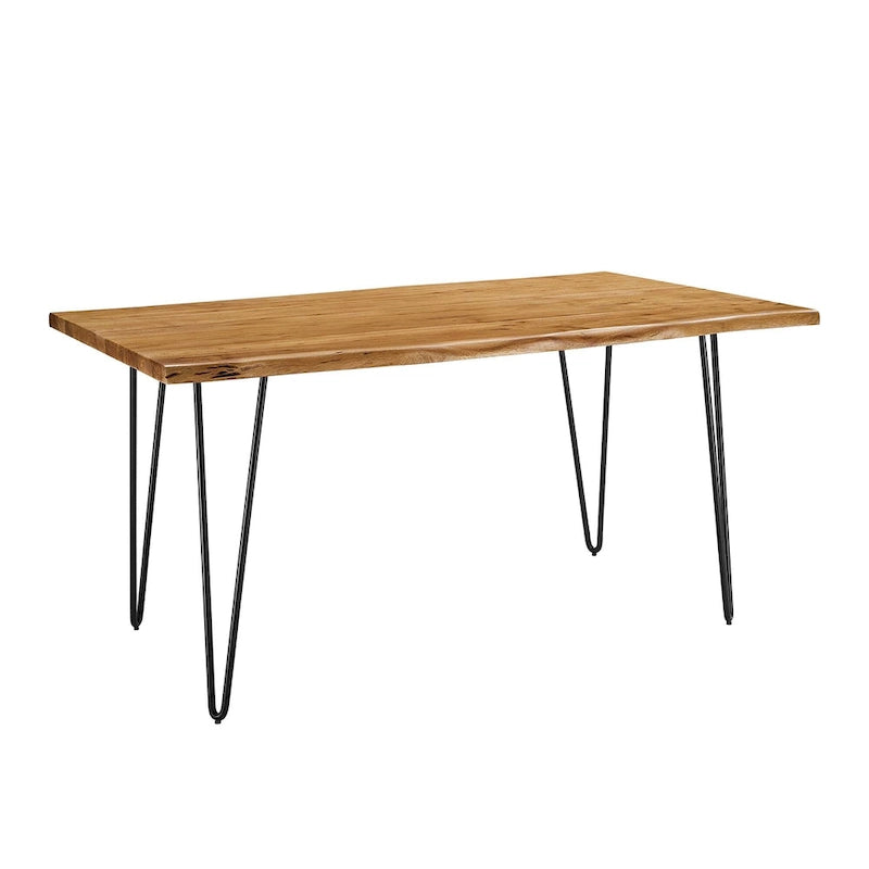 60" Live Edge Dining Table, Solid Acacia Wood with Metal Hairpin Legs, Seats 6, Natural & Black