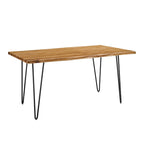 60" Live Edge Dining Table, Solid Acacia Wood with Metal Hairpin Legs, Seats 6, Natural & Black