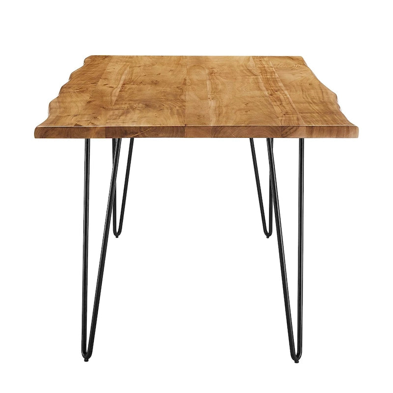 60" Live Edge Dining Table, Solid Acacia Wood with Metal Hairpin Legs, Seats 6, Natural & Black