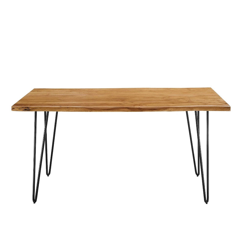 60" Live Edge Dining Table, Solid Acacia Wood with Metal Hairpin Legs, Seats 6, Natural & Black