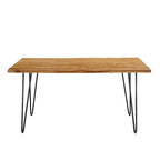 60" Live Edge Dining Table, Solid Acacia Wood with Metal Hairpin Legs, Seats 6, Natural & Black
