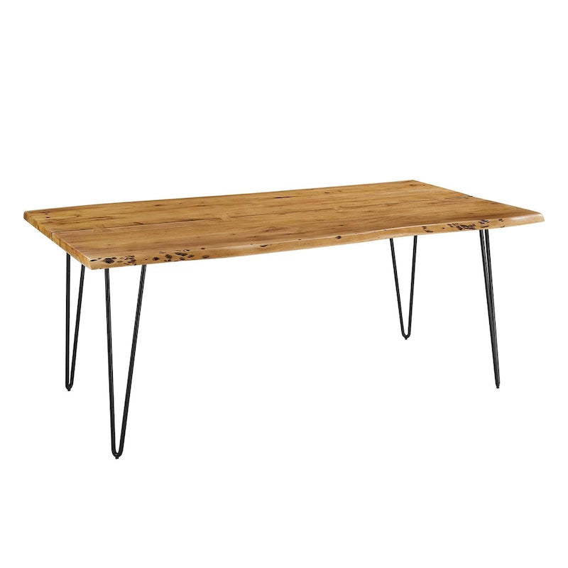 60" Live Edge Dining Table, Solid Acacia Wood with Metal Hairpin Legs, Seats 6, Natural & Black