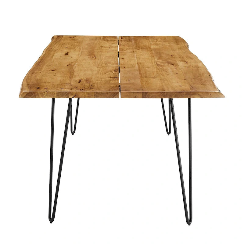 60" Live Edge Dining Table, Solid Acacia Wood with Metal Hairpin Legs, Seats 6, Natural & Black