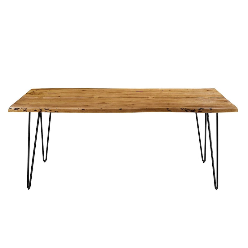 60" Live Edge Dining Table, Solid Acacia Wood with Metal Hairpin Legs, Seats 6, Natural & Black