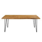 60" Live Edge Dining Table, Solid Acacia Wood with Metal Hairpin Legs, Seats 6, Natural & Black