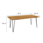 60" Live Edge Dining Table, Solid Acacia Wood with Metal Hairpin Legs, Seats 6, Natural & Black
