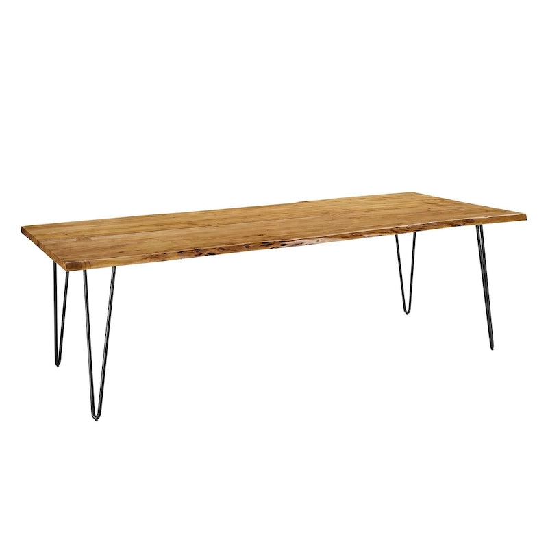 60" Live Edge Dining Table, Solid Acacia Wood with Metal Hairpin Legs, Seats 6, Natural & Black