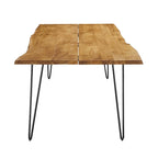 60" Live Edge Dining Table, Solid Acacia Wood with Metal Hairpin Legs, Seats 6, Natural & Black
