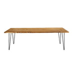 60" Live Edge Dining Table, Solid Acacia Wood with Metal Hairpin Legs, Seats 6, Natural & Black