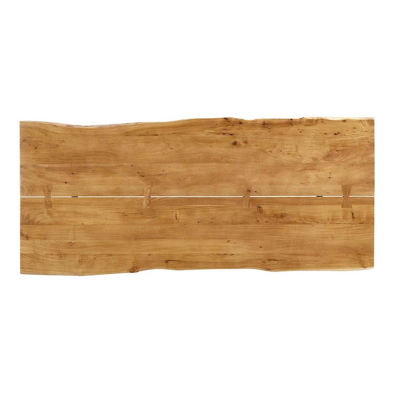 60" Live Edge Dining Table, Solid Acacia Wood with Metal Hairpin Legs, Seats 6, Natural & Black