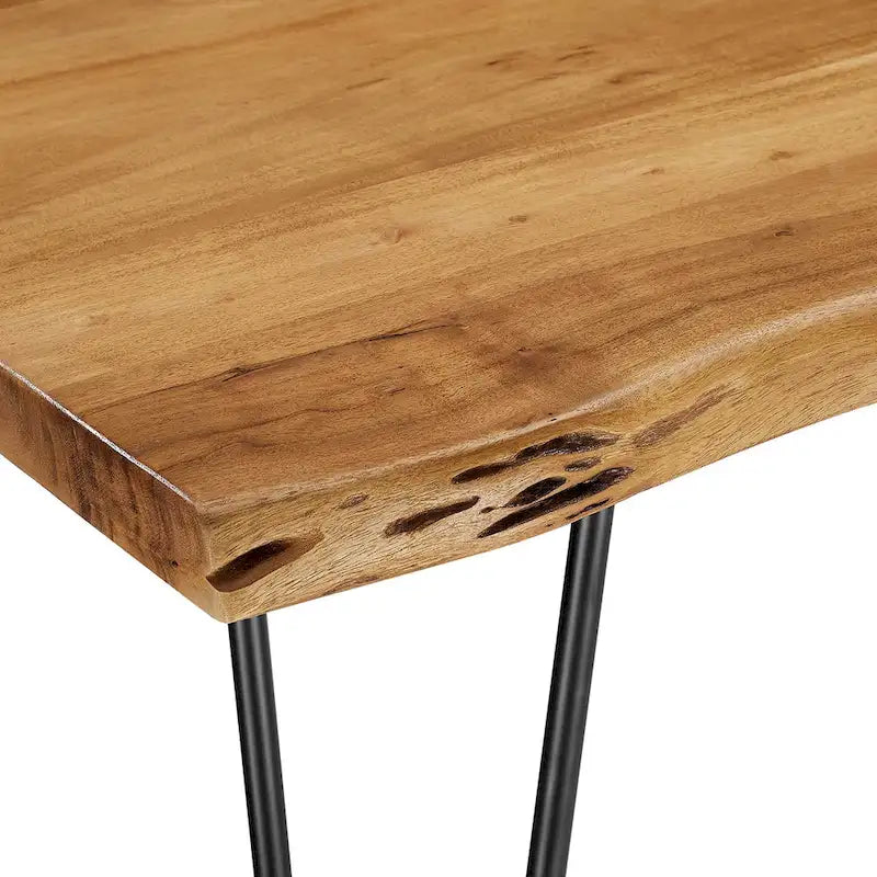 60" Live Edge Dining Table, Solid Acacia Wood with Metal Hairpin Legs, Seats 6, Natural & Black