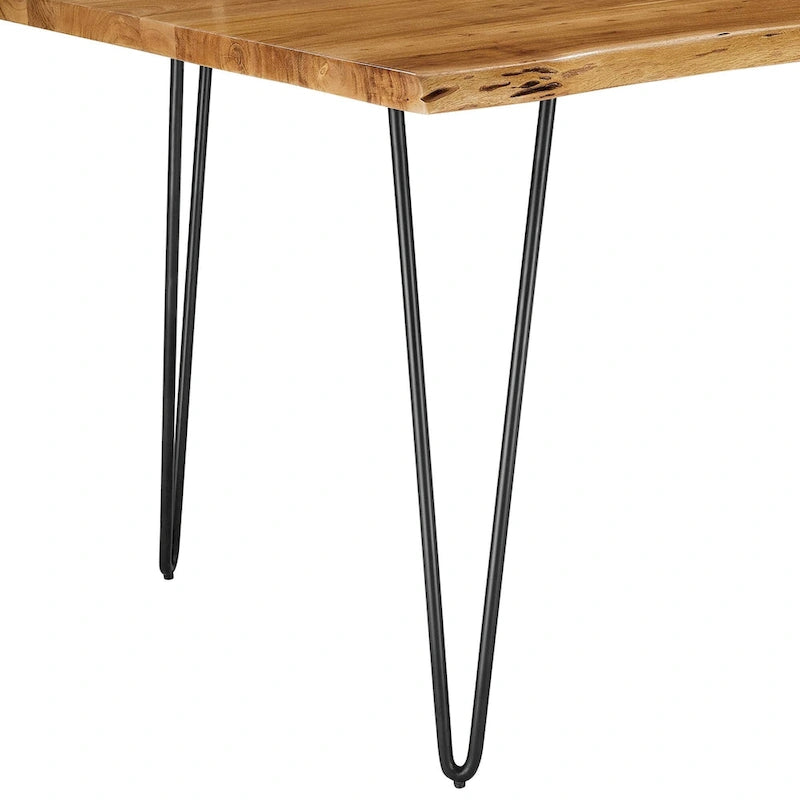 60" Live Edge Dining Table, Solid Acacia Wood with Metal Hairpin Legs, Seats 6, Natural & Black