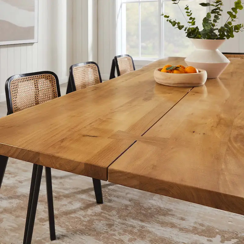 60" Live Edge Dining Table, Solid Acacia Wood with Metal Hairpin Legs, Seats 6, Natural & Black