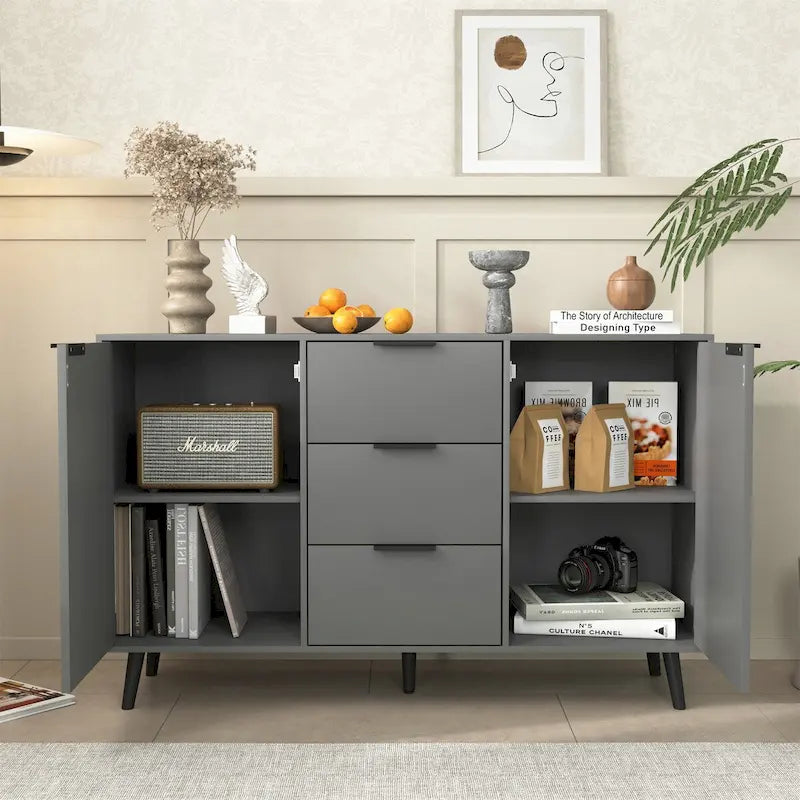 Wood Sideboard Buffet Cabinet with Storage, 3 Drawers & 2 Doors, Dining Room Console Table