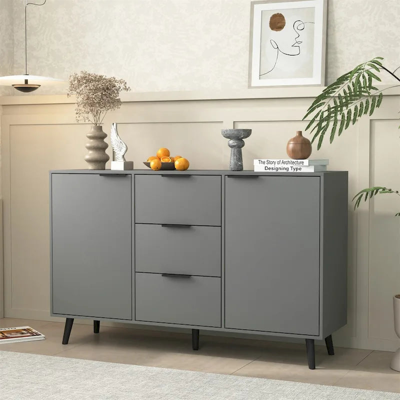 Wood Sideboard Buffet Cabinet with Storage, 3 Drawers & 2 Doors, Dining Room Console Table