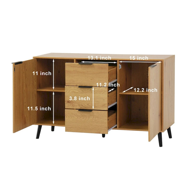 Wood Sideboard Buffet Cabinet with Storage, 3 Drawers & 2 Doors, Dining Room Console Table
