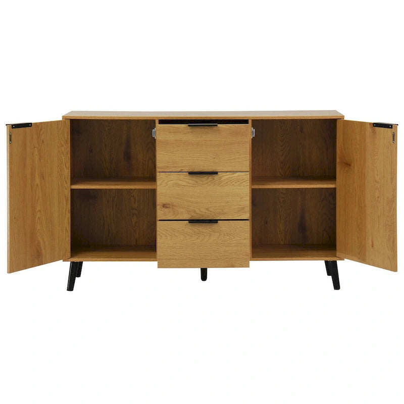 Wood Sideboard Buffet Cabinet with Storage, 3 Drawers & 2 Doors, Dining Room Console Table