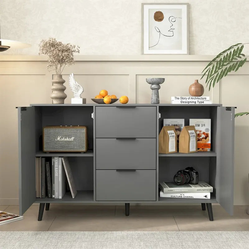 Wood Sideboard Buffet Cabinet with Storage, 3 Drawers & 2 Doors, Dining Room Console Table