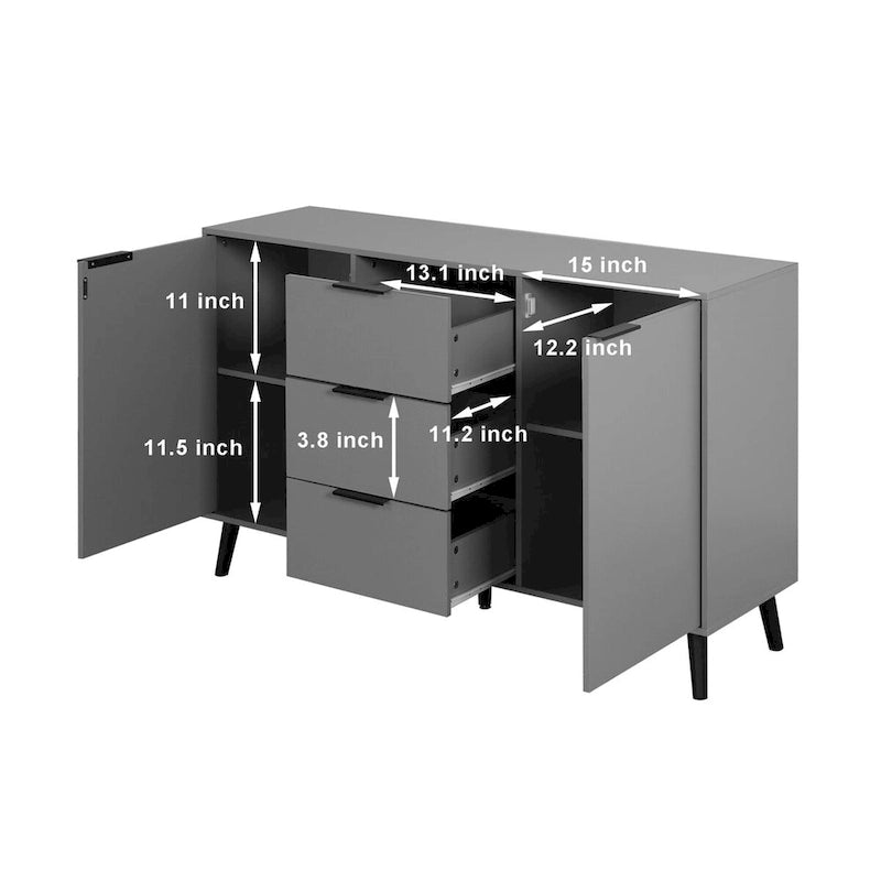 Wood Sideboard Buffet Cabinet with Storage, 3 Drawers & 2 Doors, Dining Room Console Table