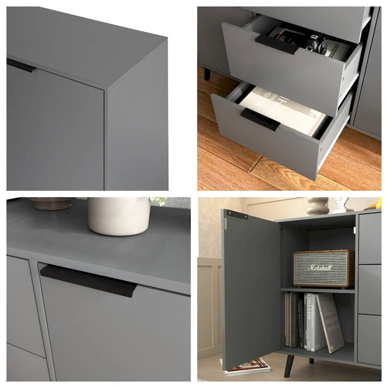 Wood Sideboard Buffet Cabinet with Storage, 3 Drawers & 2 Doors, Dining Room Console Table