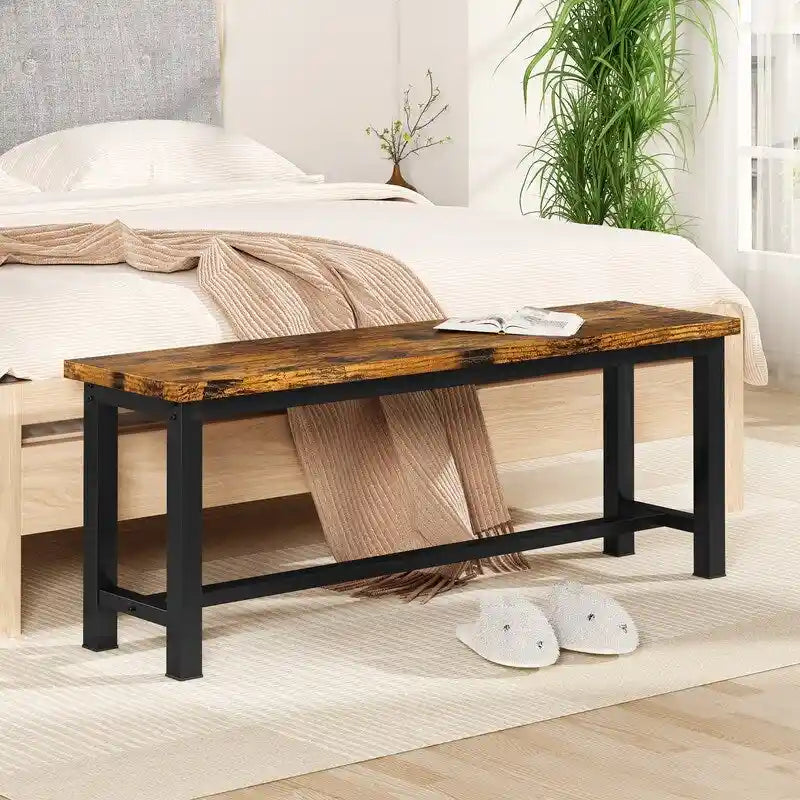 Industrial Dining Benches Set of 2, 38.6"L Wood & Steel Bench, 250 lbs Capacity, Rustic Style