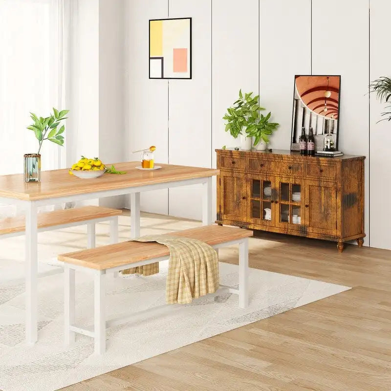 Industrial Dining Benches Set of 2, 38.6"L Wood & Steel Bench, 250 lbs Capacity, Rustic Style