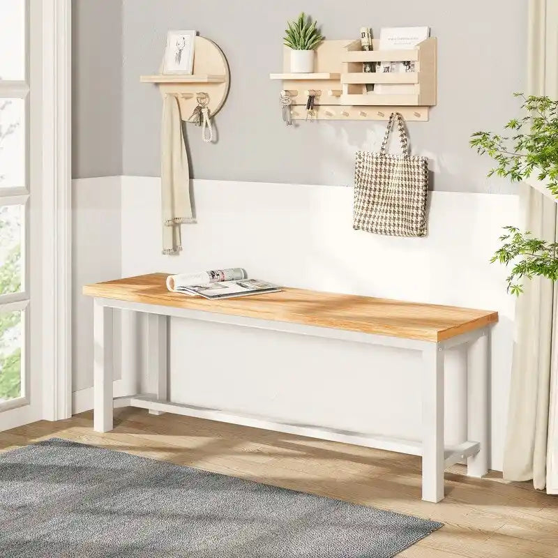 Industrial Dining Benches Set of 2, 38.6"L Wood & Steel Bench, 250 lbs Capacity, Rustic Style