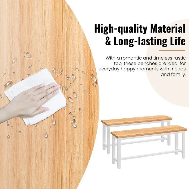 Industrial Dining Benches Set of 2, 38.6"L Wood & Steel Bench, 250 lbs Capacity, Rustic Style