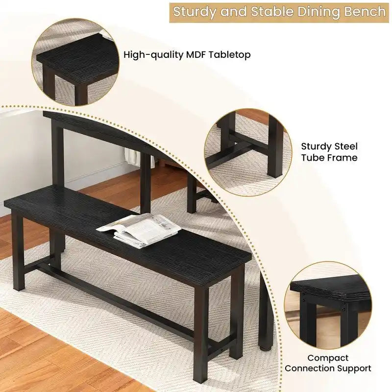 Industrial Dining Benches Set of 2, 38.6"L Wood & Steel Bench, 250 lbs Capacity, Rustic Style