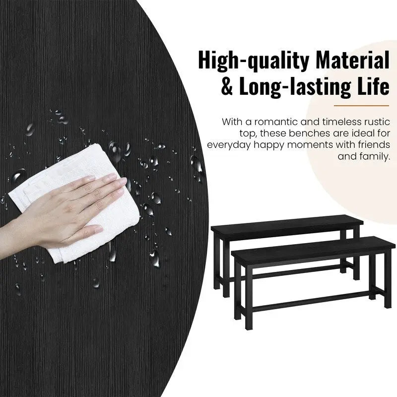 Industrial Dining Benches Set of 2, 38.6"L Wood & Steel Bench, 250 lbs Capacity, Rustic Style