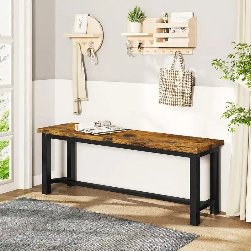 Industrial Dining Benches Set of 2, 38.6"L Wood & Steel Bench, 250 lbs Capacity, Rustic Style